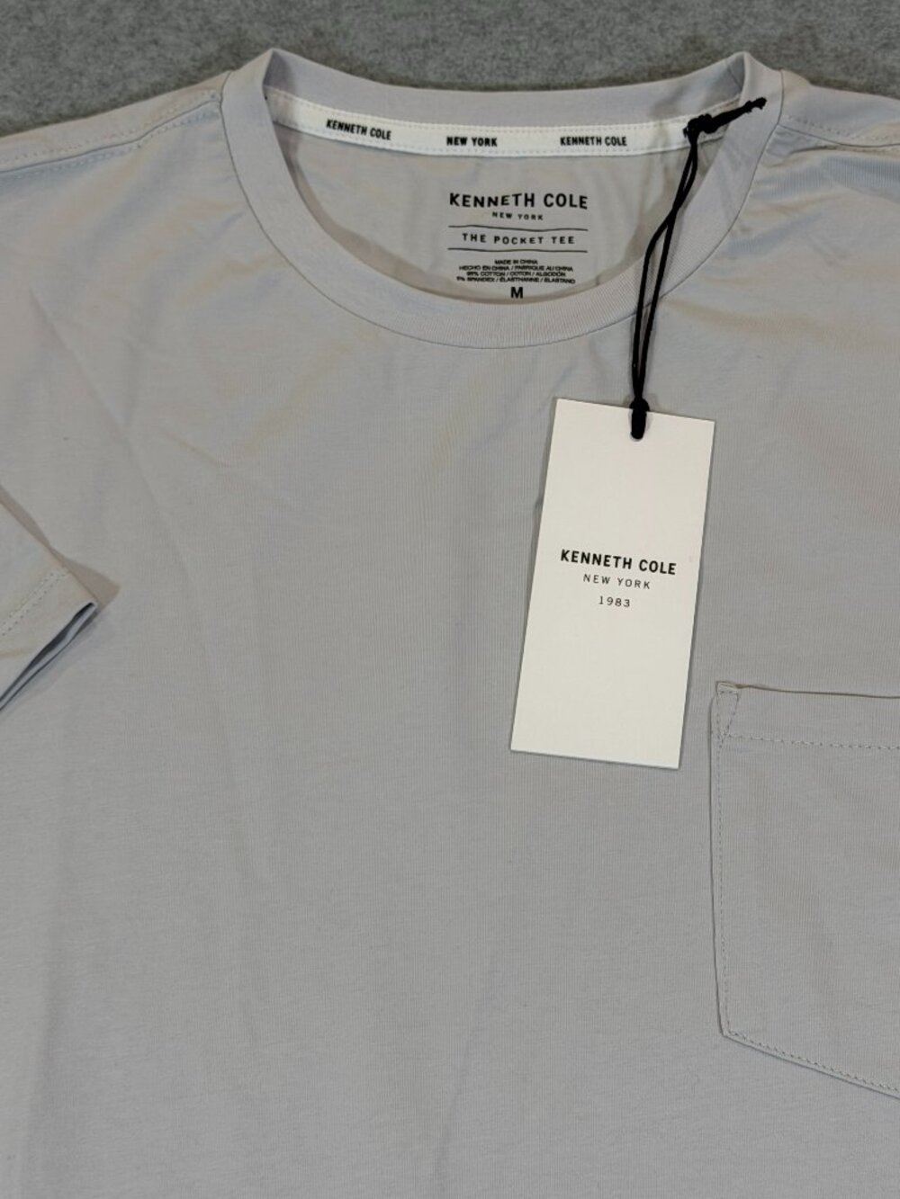 Kenneth Cole New York Men's Short Sleeve Pocket Tee Medium Fog Gray Stretch NWT